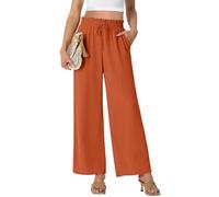 PrinStory - Pantalones palazzo de pierna ancha para mujer, ligeros, de verano, con cintura alta y cordón, pantalones casuales rectos, naranja, S