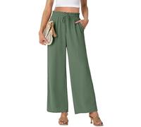 PrinStory - Pantalones palazzo de pierna ancha para mujer, ligeros, de verano, con cintura alta y cordón, pantalones casuales rectos, verde claro, XL