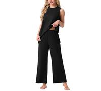 PrinStory Pijamas para mujer Reino Unido sin mangas con cuello redondo, pijamas casuales para mujer, conjuntos de pijamas para mujer, Negro, L