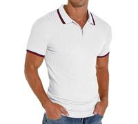 PrinStory Polo de manga corta para hombre, con cremallera, para golf, ocio, elástico, ajustado, camiseta, Zs White, S