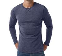 PrinStory Ropa interior térmica para hombre, manga larga, forro interior térmico, camiseta térmica, cuello redondo, parte superior térmica, capa base térmica, azul grisáceo, L