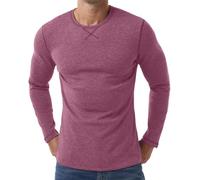 PrinStory Ropa interior térmica para hombre, manga larga, forro polar, cuello redondo, parte superior térmica, capa base térmica, rojo tostado, S