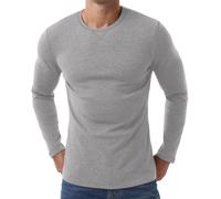 PrinStory Ropa interior térmica para hombre, manga larga, forro polar, cuello redondo, parte superior térmica, capa base térmica, gris claro, XL