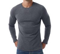 PrinStory Ropa interior térmica para hombre, manga larga, forro polar interior, camiseta térmica de cuello redondo, parte superior térmica, capa base térmica, gris oscuro, XXL