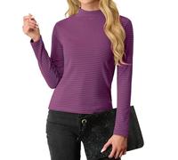 PrinStory - Sudaderas de manga larga para mujer con cuello alto, camisetas de manga larga elásticas, ajuste estrecho, parte superior casual, túnica, tops de otoño e invierno, L