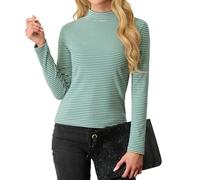 PrinStory Sudaderas para mujer de manga larga, jersey para mujer elástico de cuello alto, camiseta de corte estrecho, tops para otoño e invierno, túnica casual informal, L