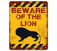 Print Crafted Placa de Advertencia de jardín de Metal Vintage con Texto en inglés Beware of The Lion