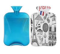 Print France Paris - Bolsa de agua caliente con funda esponjosa, 2 l, gran capacidad, bolsa de agua para noches acogedoras, alivio del dolor, espalda, cuello y hombros