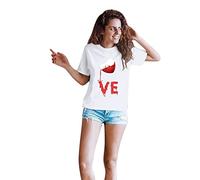 Print Shirts Lovers O Short Neck Couples Women T Men Tops Day Valentine's Sleeve Blusa de Mujer, Blanco, XL