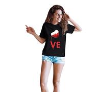 Print Shirts Lovers O Short Neck Couples Women T Men Tops Day Valentine's Sleeve Blusa de Mujer, Negro , M
