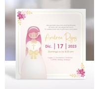 PRINT STAMP LOVE Invitaciones Comunion Niña y Niño Personalizadas | Tarjeta de Recordatorios de Primera Comunion de 15x15cm en Cartulina 350gr | 4 Modelos (Rosa)
