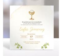 PRINT STAMP LOVE Invitaciones Comunion Niña y Niño Personalizadas | Tarjeta de Recordatorios de Primera Comunion de 15x15cm en Cartulina 350gr | 4 Modelos (Beige)