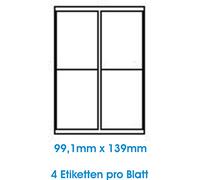 Print4Life 400 Stk. Selbstklebende WEIßE Etiketten selbstklebend Adressetiketten Etikettenformat 99.1x139.0mm, 100 Blatt DIN A4, 70g/qm, geeignet für Inkjetdrucker-, Laserdrucker und Kopierer.