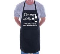 Print4U Delantal con texto en inglés "Love Cooking With Wine BBQ Cooking, Negro, Taille unique