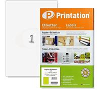 Printation 100 Etiquetas Adhesivas A4 210 x 297 mm - Compatibles con Apli 1281, Avery Zweckform - 100 Hojas Papel Impresora A4 210x297 1x1-1 etiqueta por hoja - Papel Pegatina Para Imprimir A4