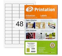 Printation 45,7 x 21,2 mm Etiquetas adhesivas transparentes impermeables - 10 hojas A4/48 pegatinas transparentes imprimibles por hoja A4 4x12 - 480 etiquetas adhesivas 45,7 x 21,2 mm