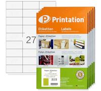 Printation Etiquetas 70 x 32 mm en blanco 13500 etiquetas adhesivas de papel - 500 DIN A4 hojas de 3x9 27 70x32 etiquetas permanentes imprimibles por hoja - Etiquetas autoadhesivas 3479 4450 4440