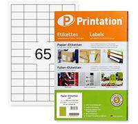 Printation Etiquetas Adhesivas 38,1 x 21,2 mm - 1625 Etiquetas Blancas, Papel Pegatina para Imprimir A4, 25 Hojas, 65 Etiquetas por Hoja, Impresora Pegatinas Autoadhesivas para Sobres 5x13