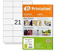 Printation Etiquetas Adhesivas 70 x 41 mm - 525 Blancas Permanentes, Papel Pegatina para Imprimir A4, 21 Etiquetas por Hoja, 25 Hojas A4, Papel Adhesivo A4 para Direcciones, Nombres, Sobres, 70x41 3x7
