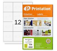 Printation Etiquetas blancas imprimibles 70 x 67,7 mm, 1200 etiquetas adhesivas en 100 hojas A4 3x4 70x67,7, 12 etiquetas por hoja - Papel adhesivo/sticker adhesivos 1290 4279 3661