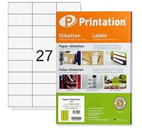 Printation Etiquetas universales 70 x 32 mm, 2700 etiquetas autoadhesivas blancas para imprimir, 100 hojas A4-27 etiquetas por hoja 70x32 3x9 - para impresora Inkjet, Láser y Fotocopiadoras - Papel