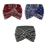 Printed Cross Yoga Headband,Boho Headbands for Women, Paisley Print Hair Band Wide Hair Band, Twist Headbands for Women (5Pcs)