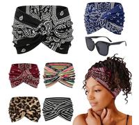 Printed Cross Yoga Headband, Vintage Non-Slip Knotted Wrap Wide Headbands, Boho Style Pattern Print Elastic Hair Band for Running Sport (Color C, 24 * 14cm/9.4 * 5.5in)