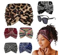 Printed Cross Yoga Headband, Vintage Non-Slip Knotted Wrap Wide Headbands, Boho Style Pattern Print Elastic Hair Band for Running Sport (Color F, 24 * 14cm/9.4 * 5.5in)