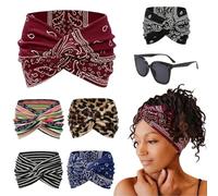 Printed Cross Yoga Headband, Vintage Non-Slip Knotted Wrap Wide Headbands, Boho Style Pattern Print Elastic Hair Band for Running Sport (Color A, 24 * 14cm/9.4 * 5.5in)