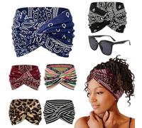 Printed Cross Yoga Headband, Vintage Non-Slip Knotted Wrap Wide Headbands, Boho Style Pattern Print Elastic Hair Band for Running Sport (Color B, 24 * 14cm/9.4 * 5.5in)