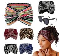 Printed Cross Yoga Headband, Vintage Non-Slip Knotted Wrap Wide Headbands, Boho Style Pattern Print Elastic Hair Band for Running Sport (Color E, 24 * 14cm/9.4 * 5.5in)