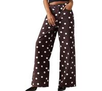 Printed Denim Pants For Women Casual Polka Dot Mid Rise Wide Leg Fit Jeans (Dark Red,M)