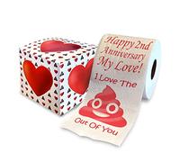 Printed TP Happy Second Anniversary I Love The Poop Outta You - Broma de papel higiénico impreso - Divertido regalo de broma novedoso, segundo aniversario para novio, novia, esposa, marido, 500 hojas