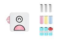 Printer Pocket Thermal Label Printer Portable Bluetooth Wireless Receipt Label Sticker Printer Paper (Color: Pink Add 9 Rolls)