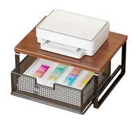 Printer Stand With Storage - Desktop Shelf | Microwave Countertop Shelf | Adjustable Pull-Out Storage Basket, Double-Layer Drawer Design, For Printer Microwave Coffee Maker Toaster, Saves Counter