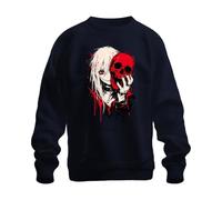 Printera Anime Girl Red Calavera Gótica Emo Sudadera Suéter, azul marino, S
