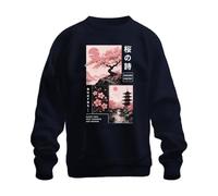 Printera Bloom Today Sakura Poetry Japan Y2K Sudadera, azul marino, L