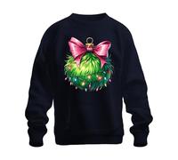 Printera Bola de Navidad esponjosa lazo rosa cadena de luces Navidad unisex sudadera suéter, azul marino, XXL