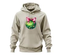Printera Bola de Navidad mullida rosa lazo cadena de luces Navidad unisex sudadera con capucha, naturaleza, XXL