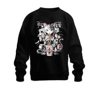 Printera Cyberpunk Cat Ramen Fideos Mecha Japón Sudadera Sudadera, Negro , XL