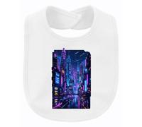Printera Cyberpunk City Neon Future Japan Y2K - Babero para bebé, Blanco