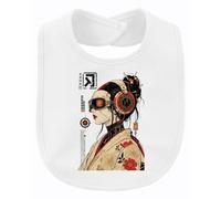 Printera Cyberpunk Geisha Japan Cyborg Y2K Babero para bebé, Blanco, Talla única