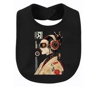 Printera Cyberpunk Geisha Japan Cyborg Y2K Babero para bebé, Negro , Talla única