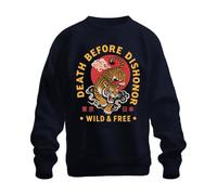 Printera Death Before Dishonor Wild & Japan Y2K Sudadera, azul marino, M