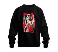 Printera Geisha Sakura Japonés Glitch Japan Y2K Sudadera Sudadera, Negro , L