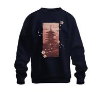 Printera Japón Pagoda Sakura Flor de Cerezo Templo Sudadera Suéter, azul marino, L
