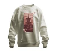 Printera Japón Pagoda Sakura Flor de Cerezo Templo Sudadera Suéter, naturaleza, L