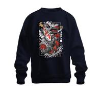 Printera Japonesa Koi Pagoda Templo Japón Y2K Sudadera Suéter, azul marino, S
