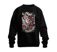 Printera Japonesa Koi Pagoda Templo Japón Y2K Sudadera Suéter, Negro , XL
