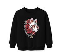 Printera Kitsune Máscara Japón Zorro Rojo Niños Sudadera Sudadera, Negro , 104